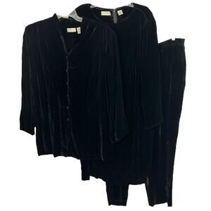 Vintage Elizabeth Liz Claiborne Black Velvet 3 Pc SET Dress Jacket Pants Size 18